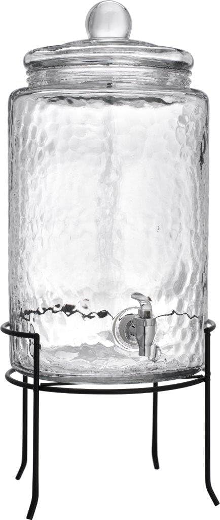 3 Gallon Glass Beverage Dispenser with Metal Stand & Lid V3926