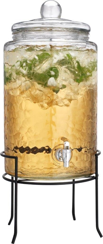 3 Gallon Glass Beverage Dispenser with Metal Stand & Lid V3926