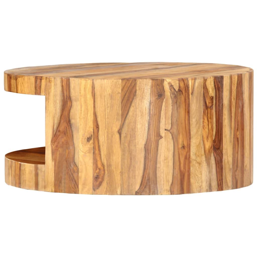 Solid Sheesham Wood Round Coffee Table with Storage Shelf B36488