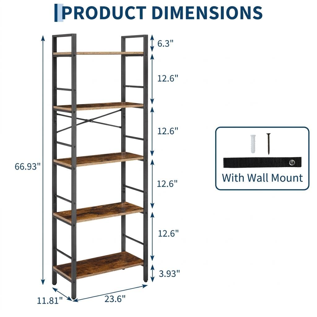 5-Tier Arched Bookcase with Side Rails X5893