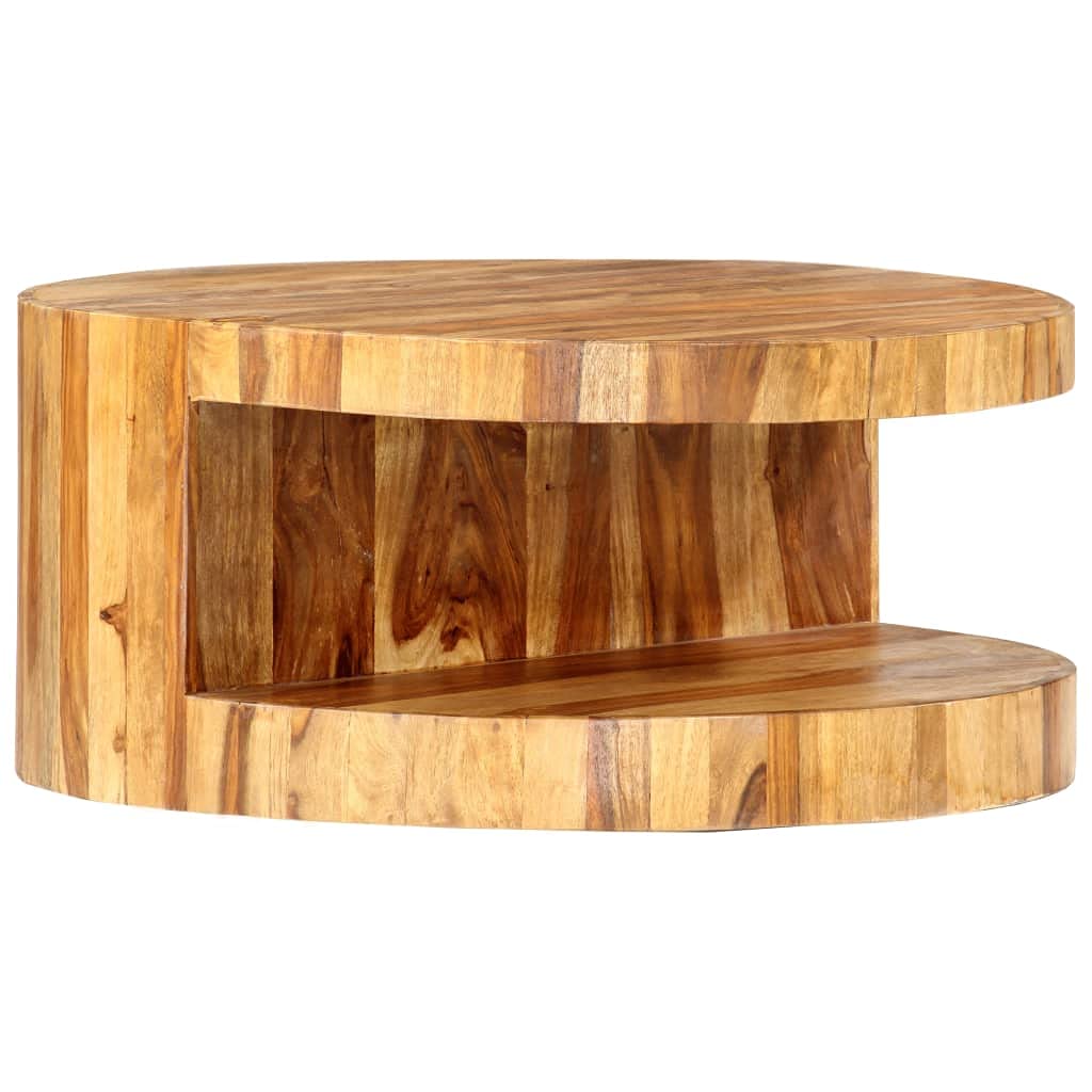 Solid Sheesham Wood Round Coffee Table with Storage Shelf B36488
