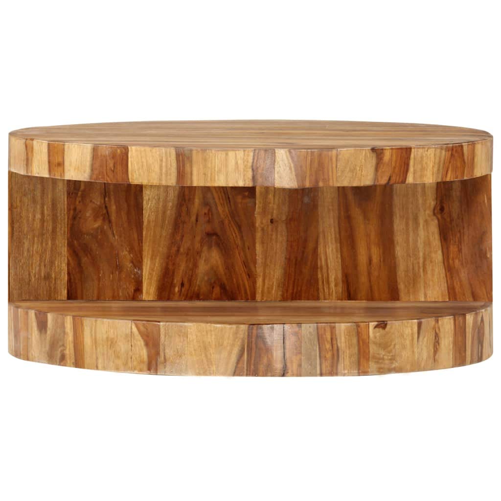 Solid Sheesham Wood Round Coffee Table with Storage Shelf B36488