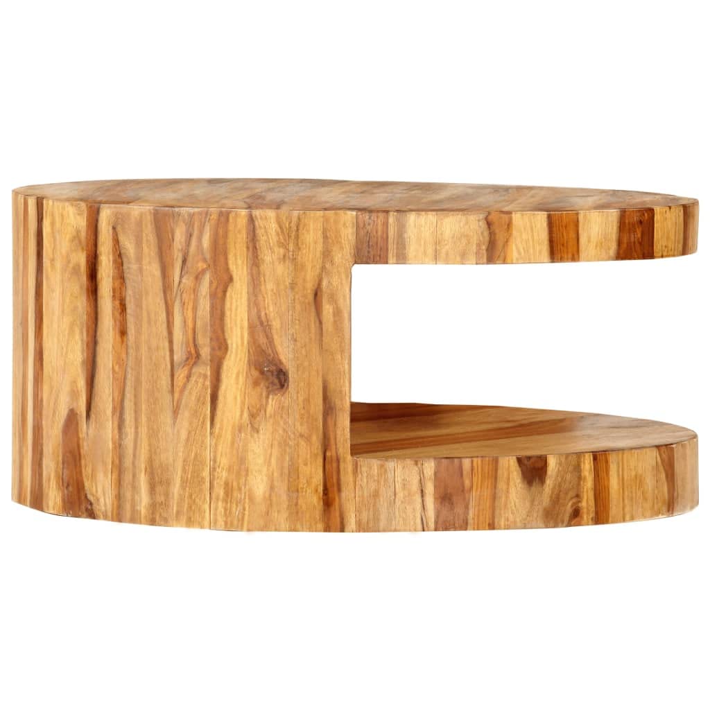 Solid Sheesham Wood Round Coffee Table with Storage Shelf B36488