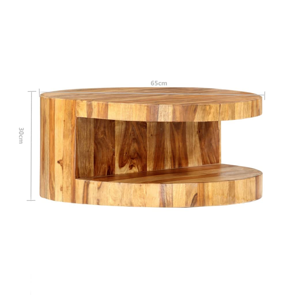Solid Sheesham Wood Round Coffee Table with Storage Shelf B36488