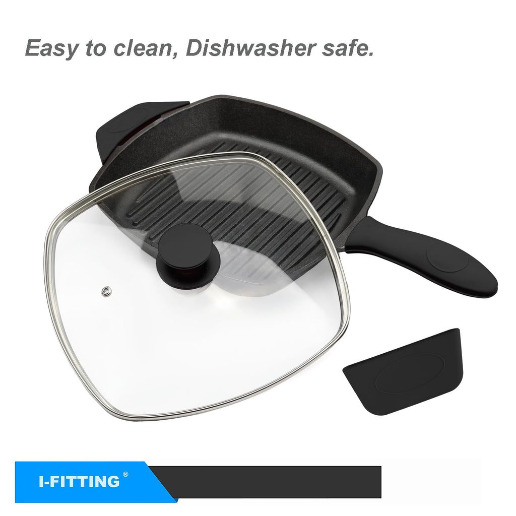 10.5 Inch Vented Square Glass Lid with Silicone Knob J407