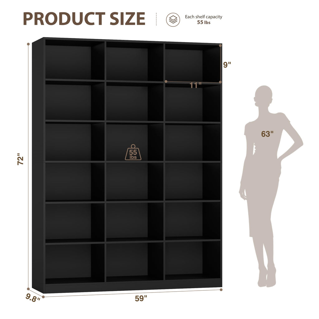 59" W Triple Wide Black Bookshelf and Bookcase F2489