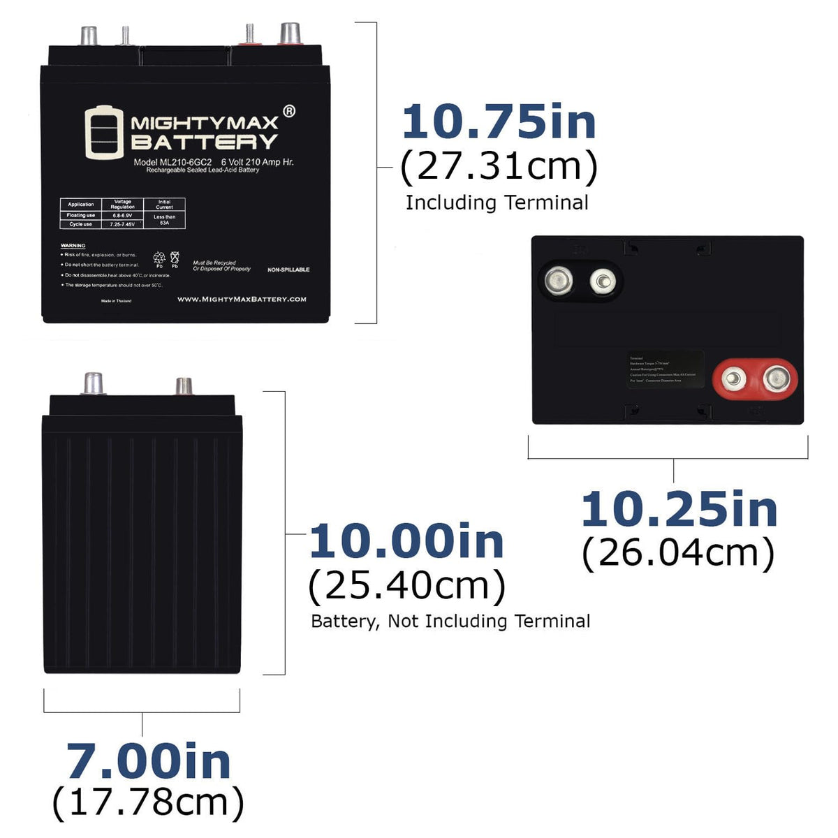6V 210AH Dual Terminal SLA Replacement Battery 4 Pack W8095
