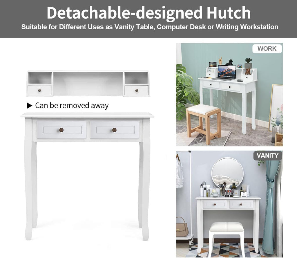 White Writing Desk with Hutch V8165