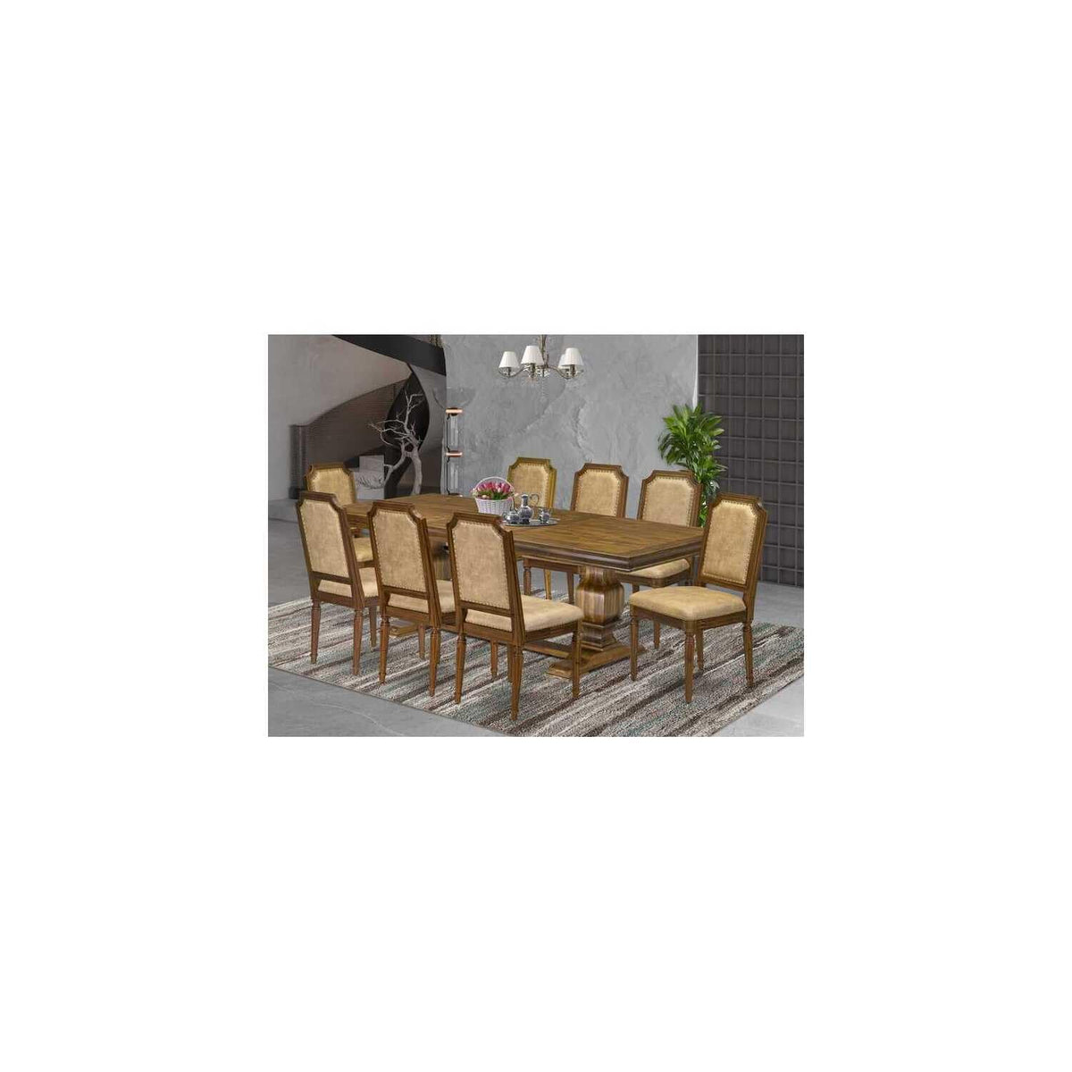 9 Piece Dining Table and 8 Dark Grey PU Leather Chairs X284