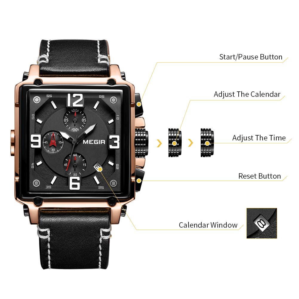 Men's Analogue Luminous Quartz Watch with Leather Strap W447657
