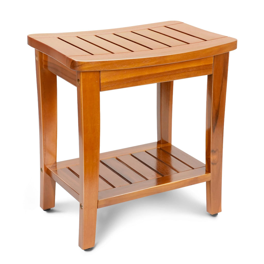 16" Teak Shower Bench with Shelf L4804