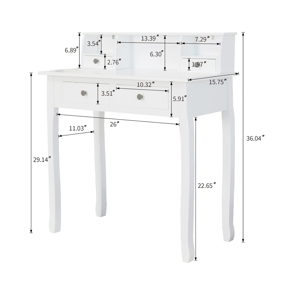 White Writing Desk with Hutch V8165