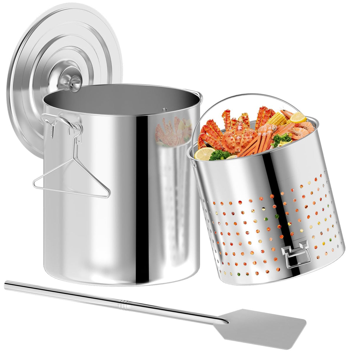 60QT Stainless Steel Stockpot with Basket Y92927
