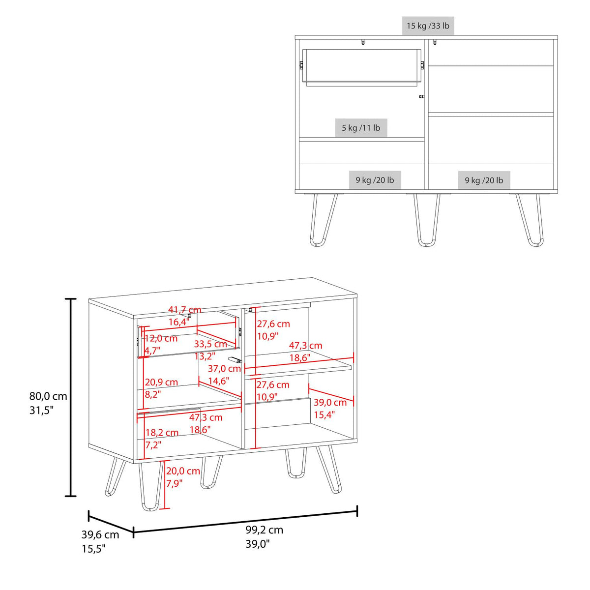 White Console Table with Two Cabinets, One Drawer and Four Shelves G739760