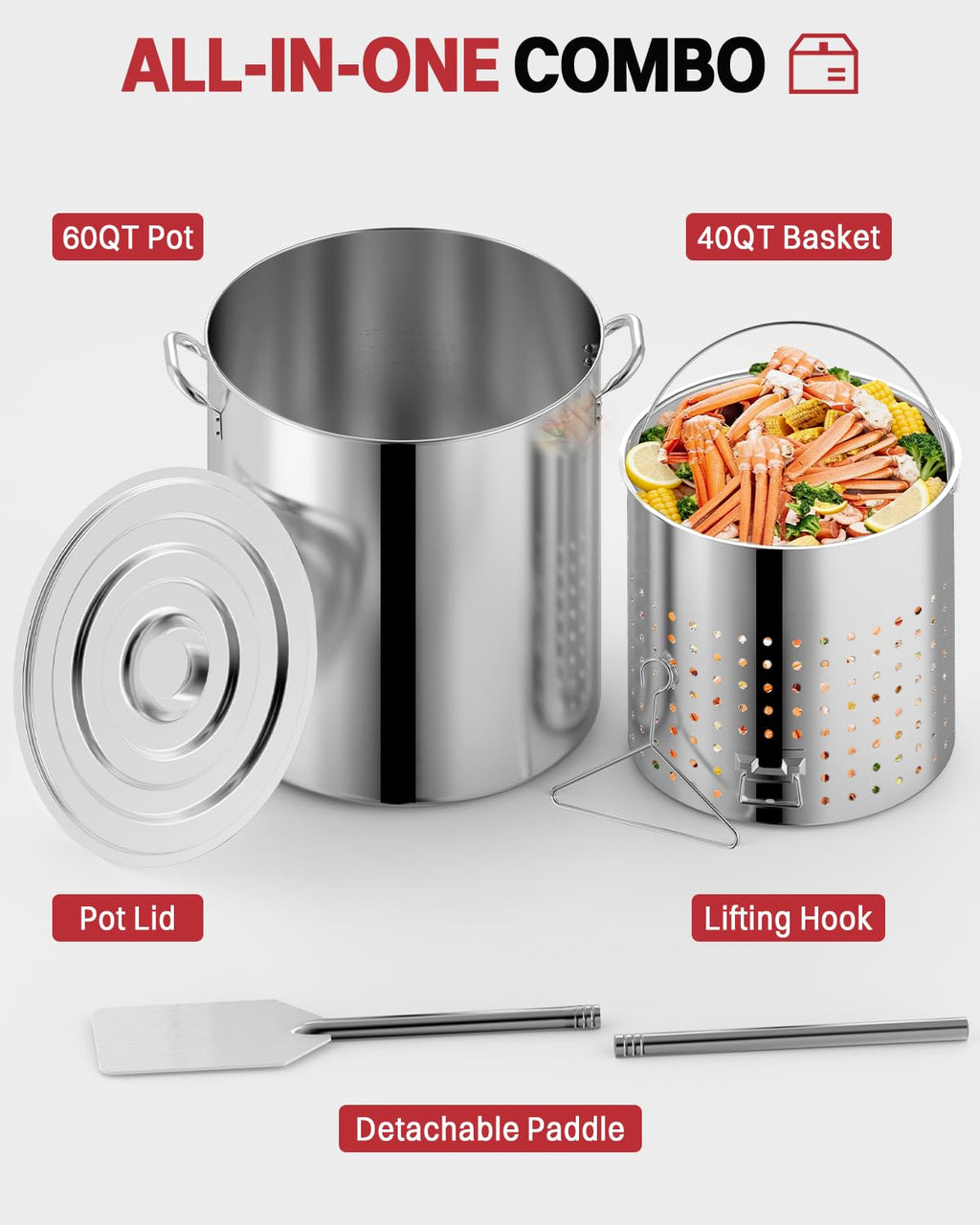 60QT Stainless Steel Stockpot with Basket Y92927
