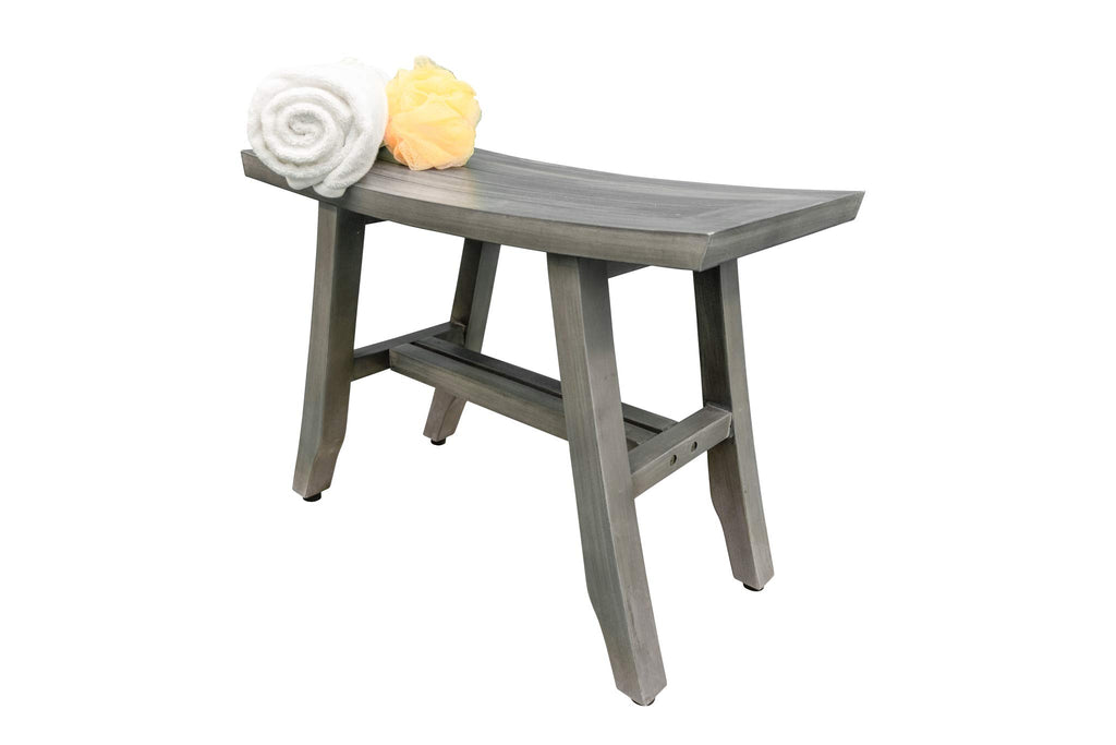 24" Gray Teak Shower Bench with Curved Seat Y3213