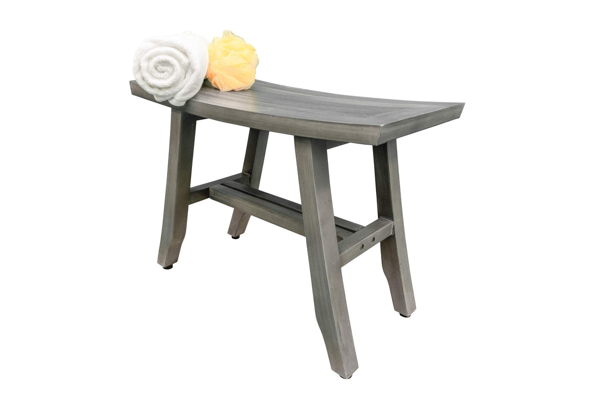 24" Gray Teak Shower Bench with Curved Seat Y3213