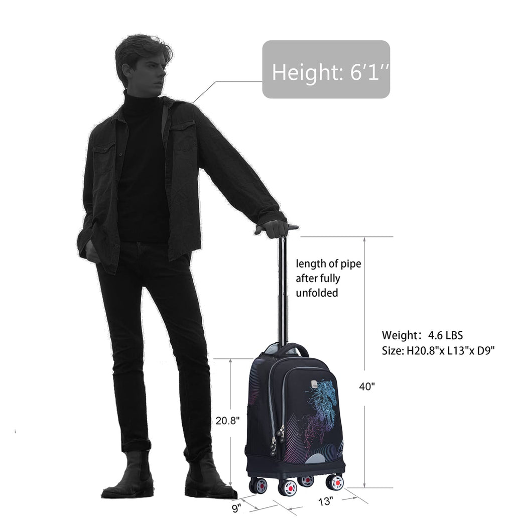 Rolling Backpack with Wheels Fits 15.6 Inch W325