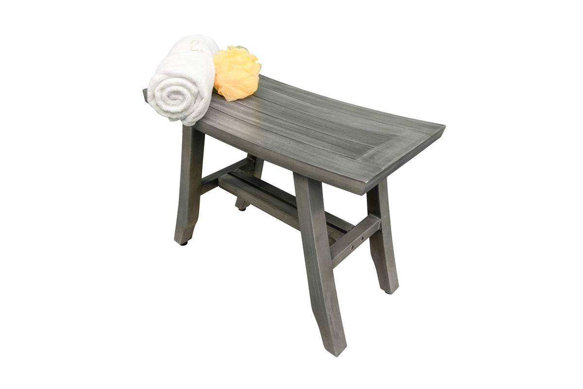 24" Gray Teak Shower Bench with Curved Seat Y3213