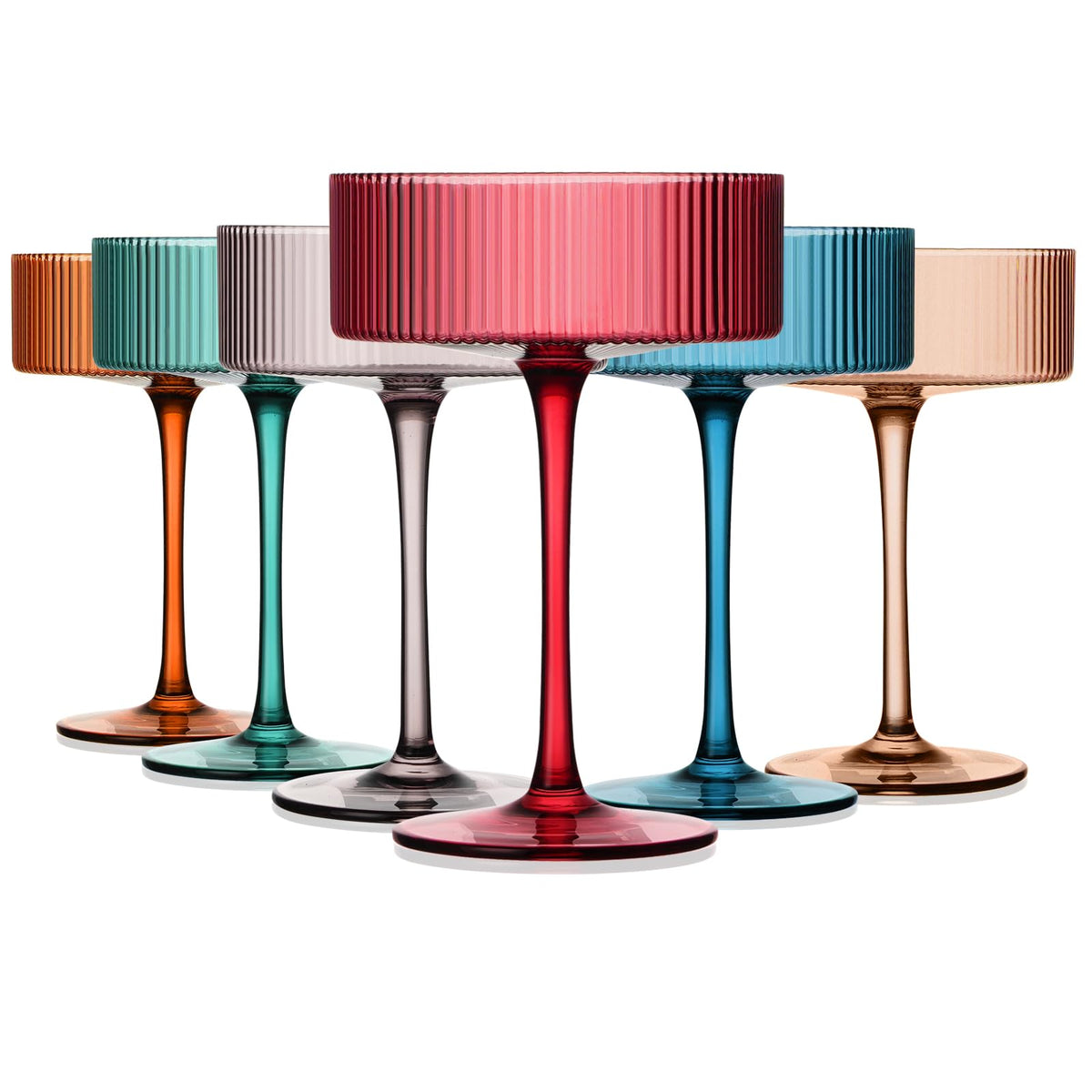 9Oz Ribbed Crystal Hand Blown Coupe Cocktail Glasses F137708