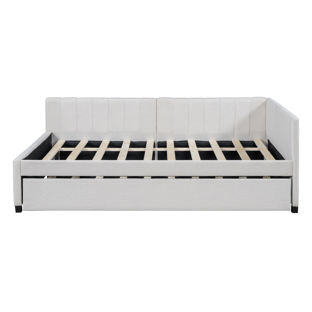Beige Linen Upholstered Full Daybed with Twin Trundle Z2024