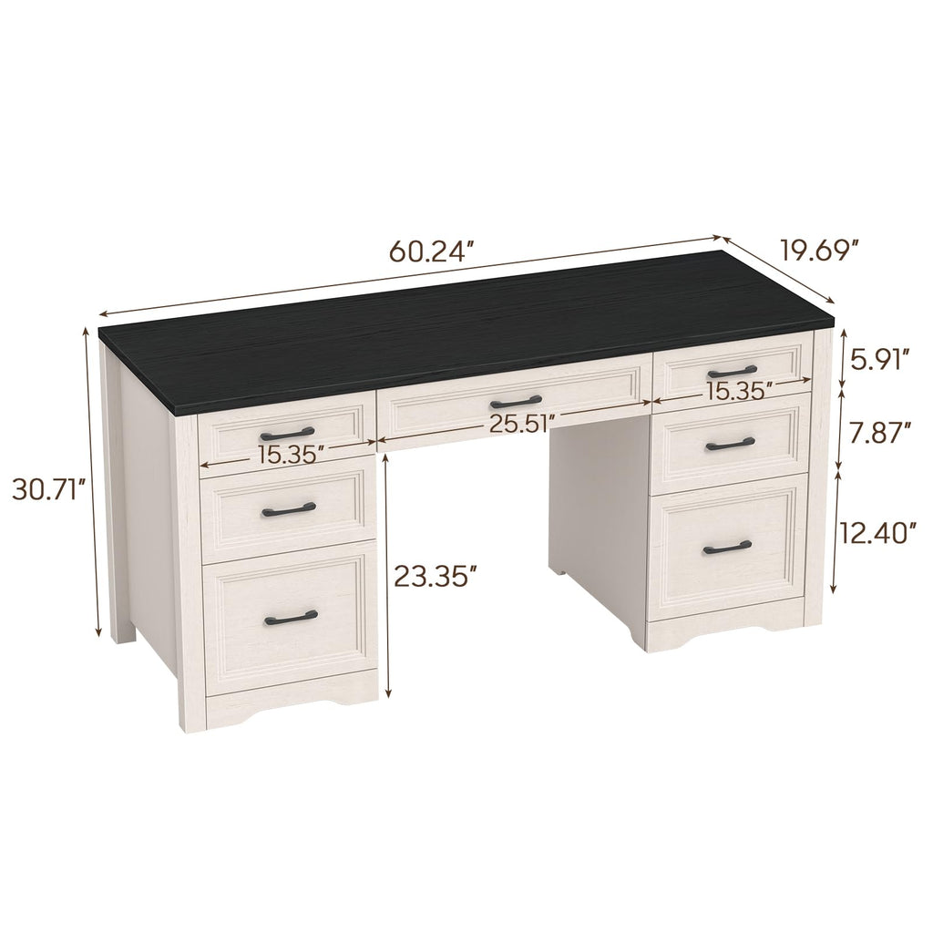 Black Wood Executive Desk with 2 File Drawers and 5 Storage Cabinets G353168