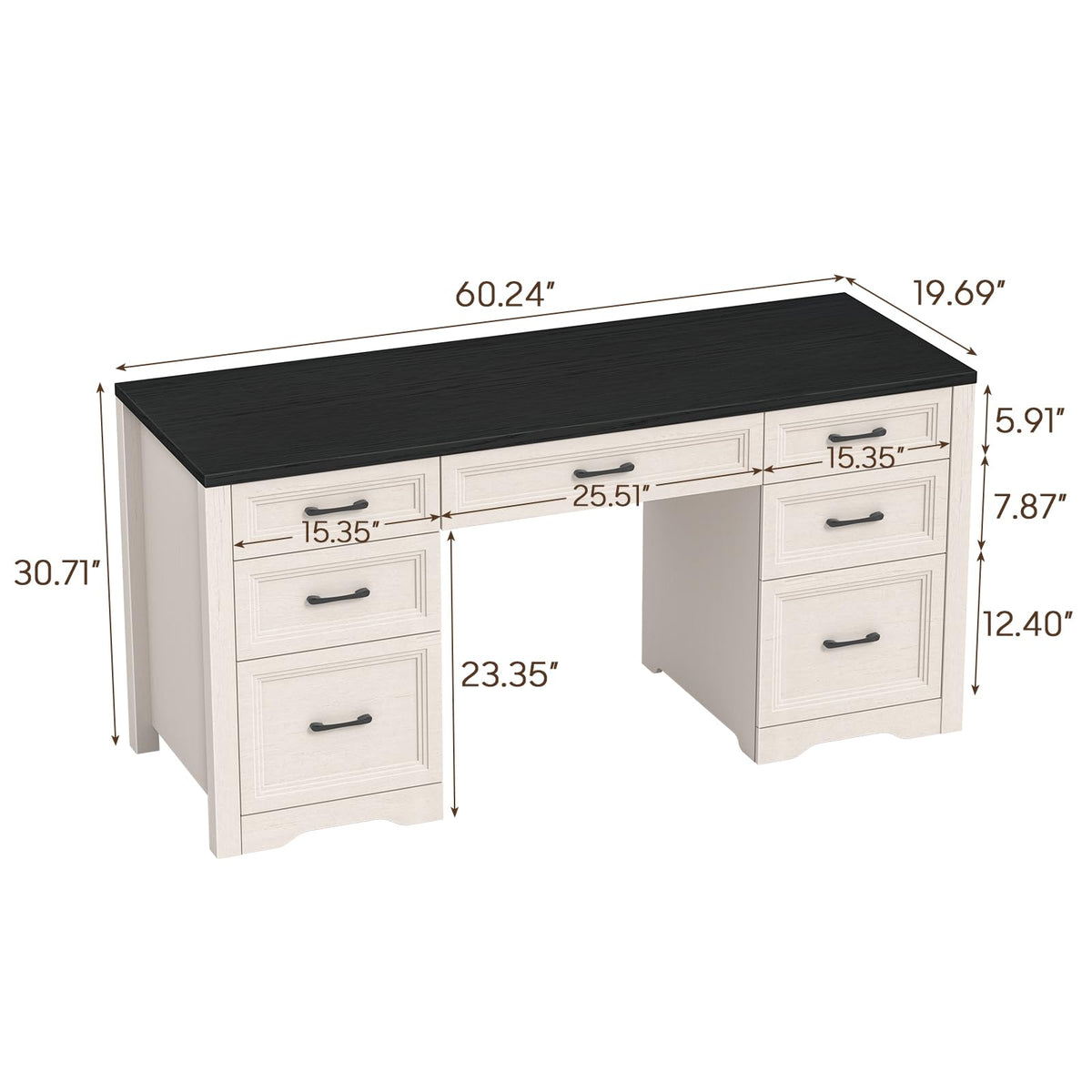 Black Wood Executive Desk with 2 File Drawers and 5 Storage Cabinets G353168