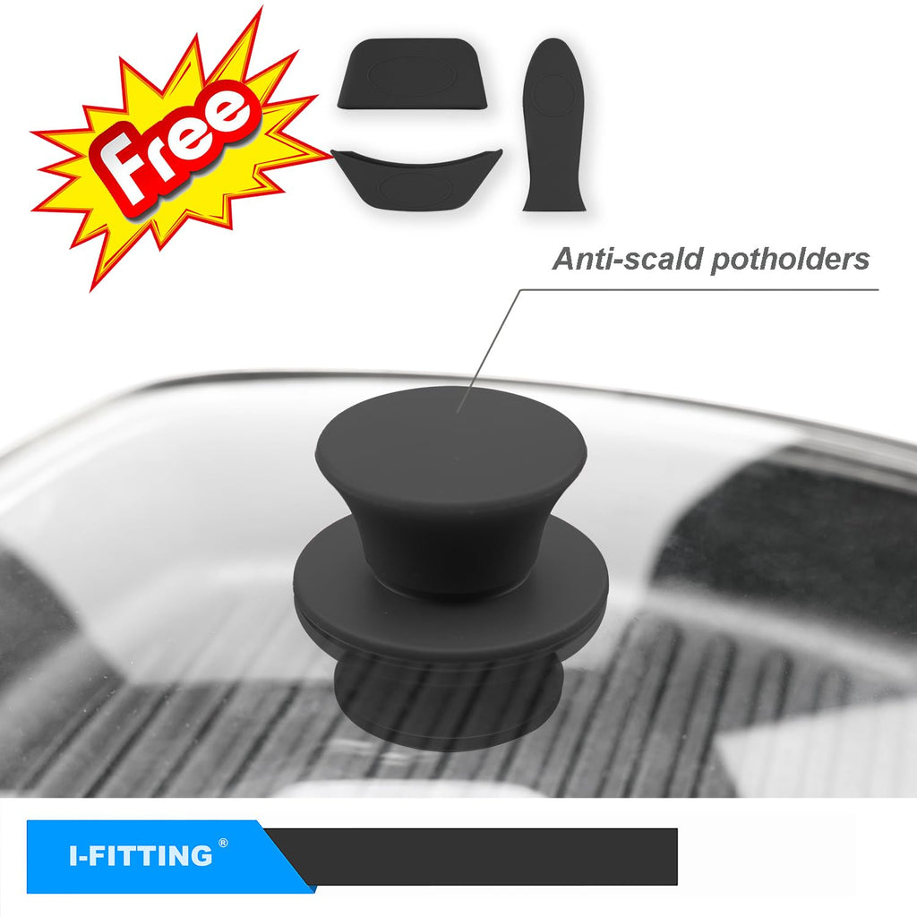 10.5 Inch Vented Square Glass Lid with Silicone Knob J407