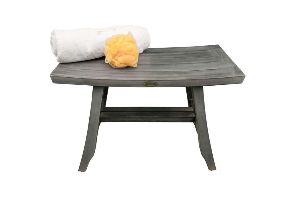 24" Gray Teak Shower Bench with Curved Seat Y3213