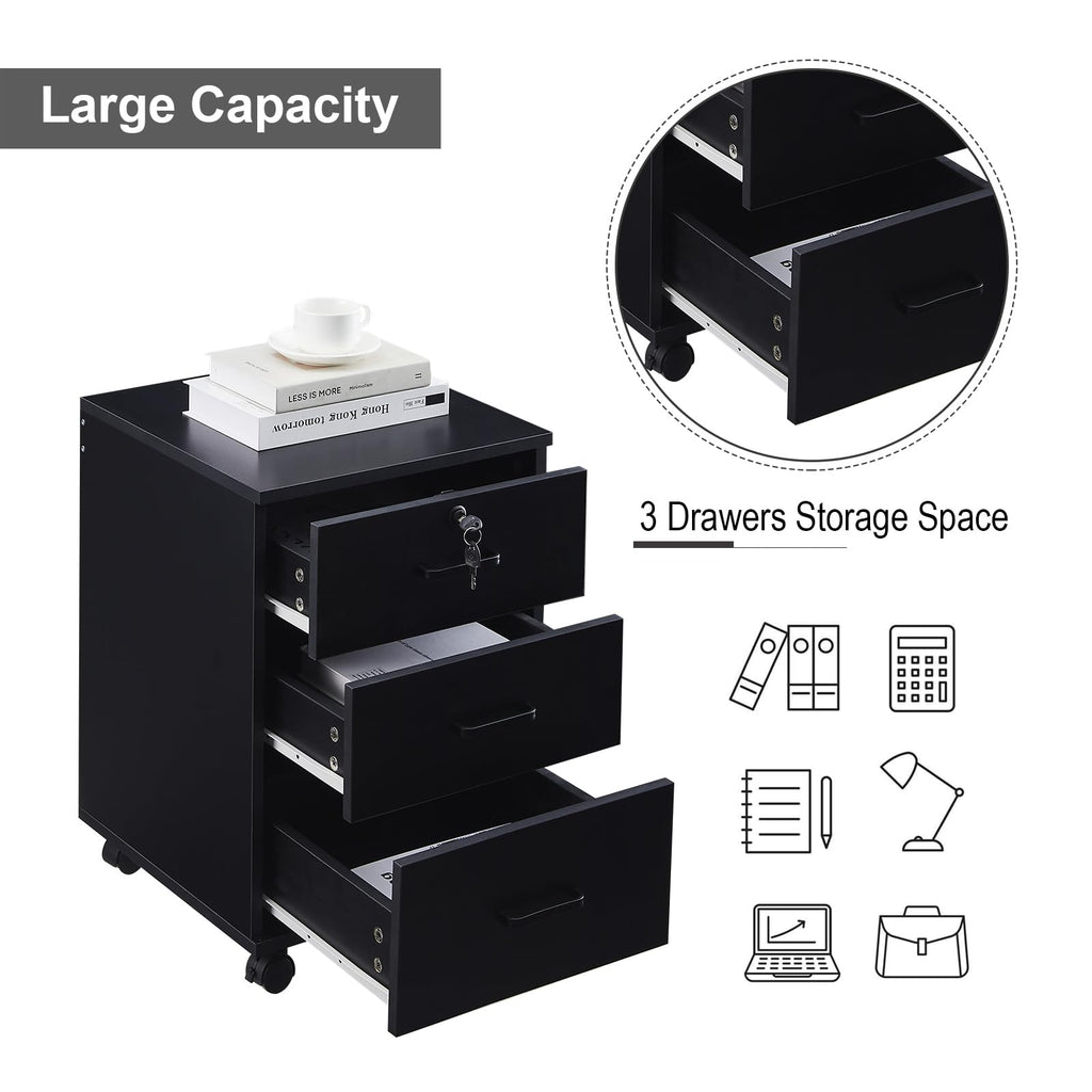 3 Drawer Black File Cabinet with Lock I250550