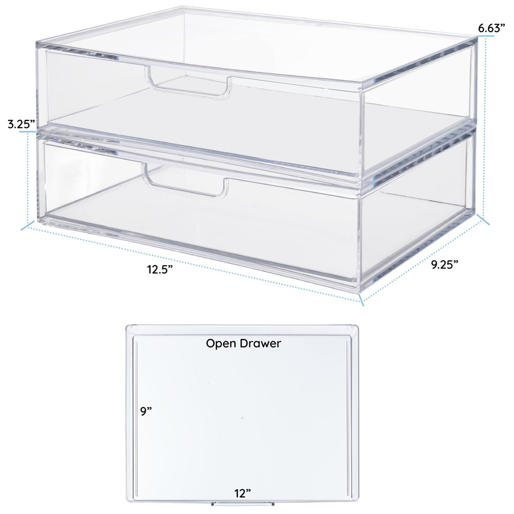 Clear Plastic Stackable Organizer Drawers Set of 2 U71668