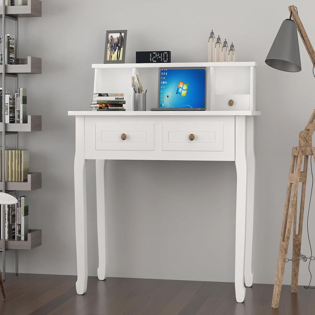 White Writing Desk with Hutch V8165