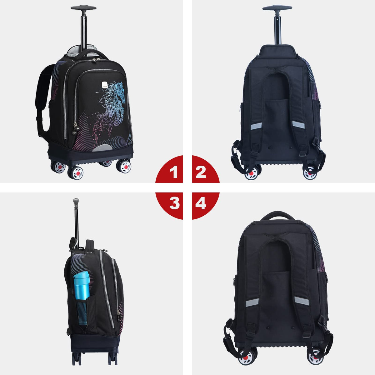 Rolling Backpack with Wheels Fits 15.6 Inch W325