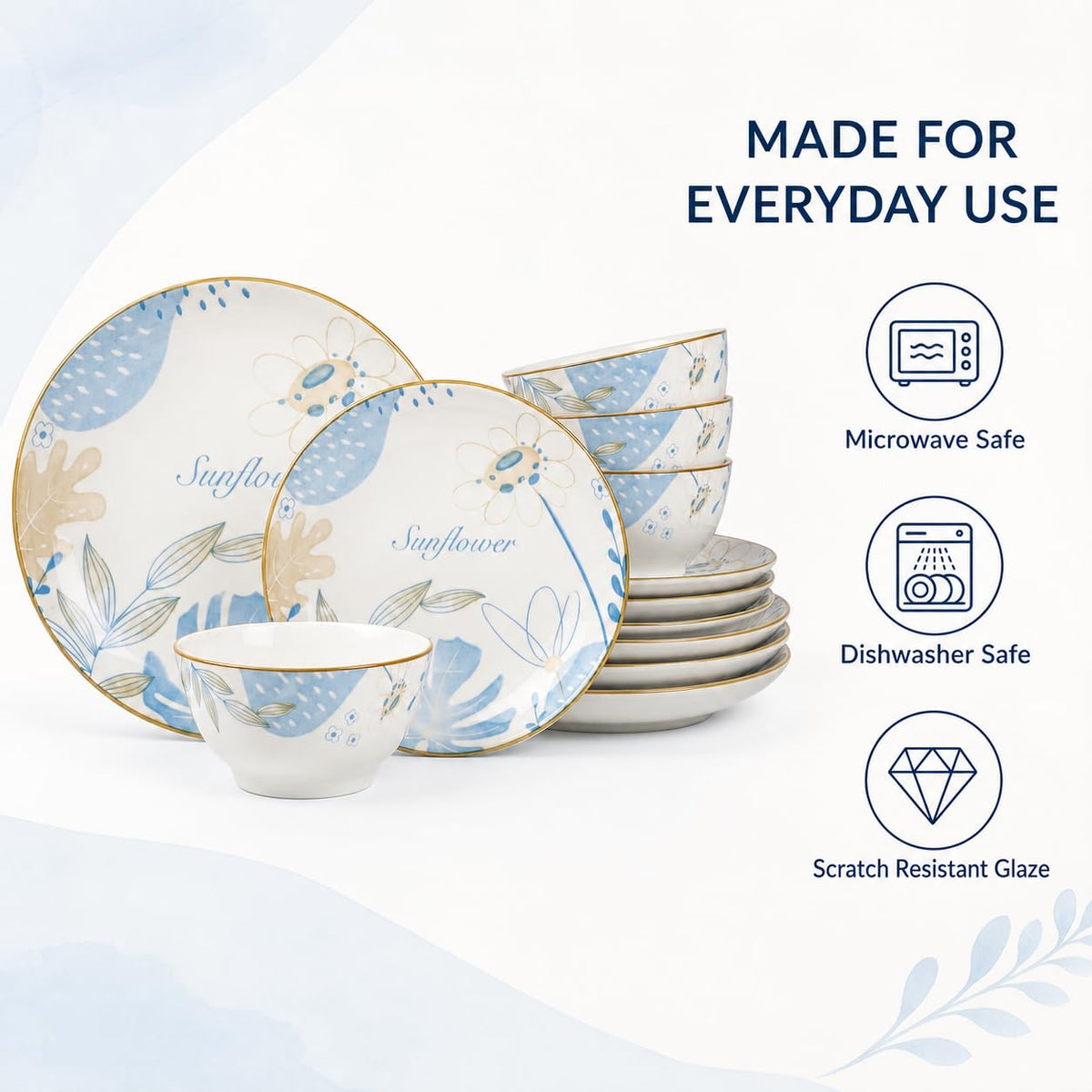 12-Piece Blue Floral Ceramic Dinnerware Set F5391