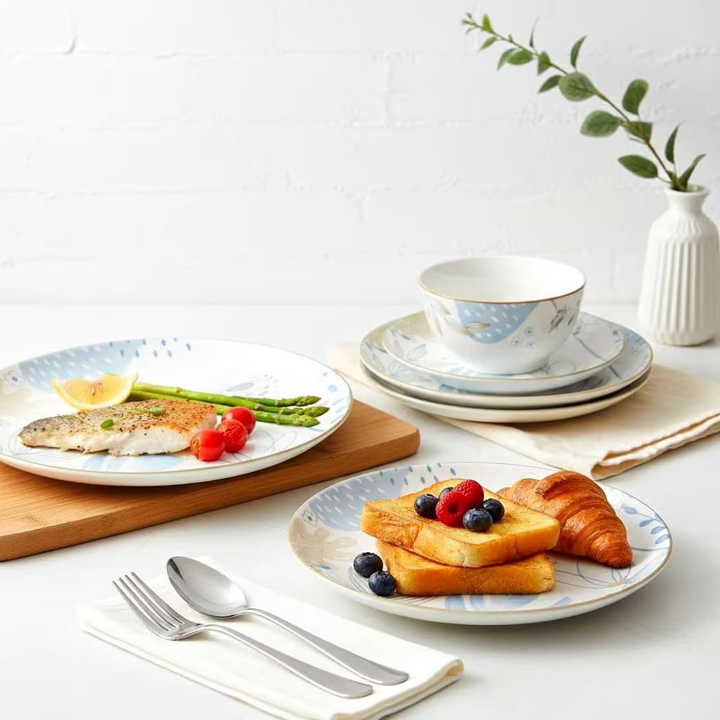 12-Piece Blue Floral Ceramic Dinnerware Set F5391