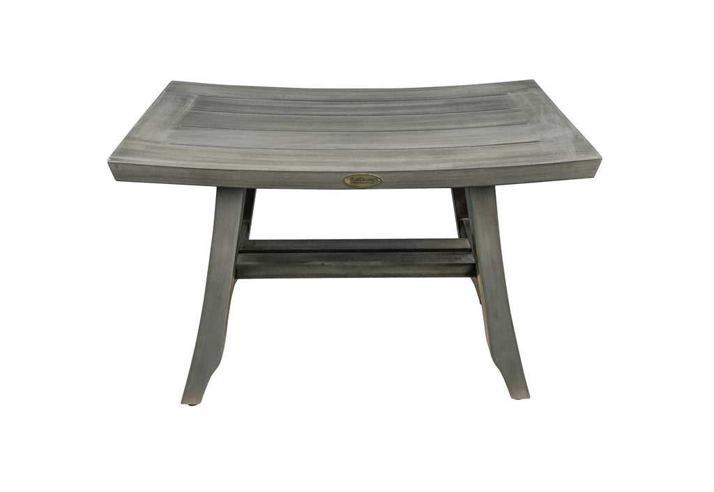 24" Gray Teak Shower Bench with Curved Seat Y3213