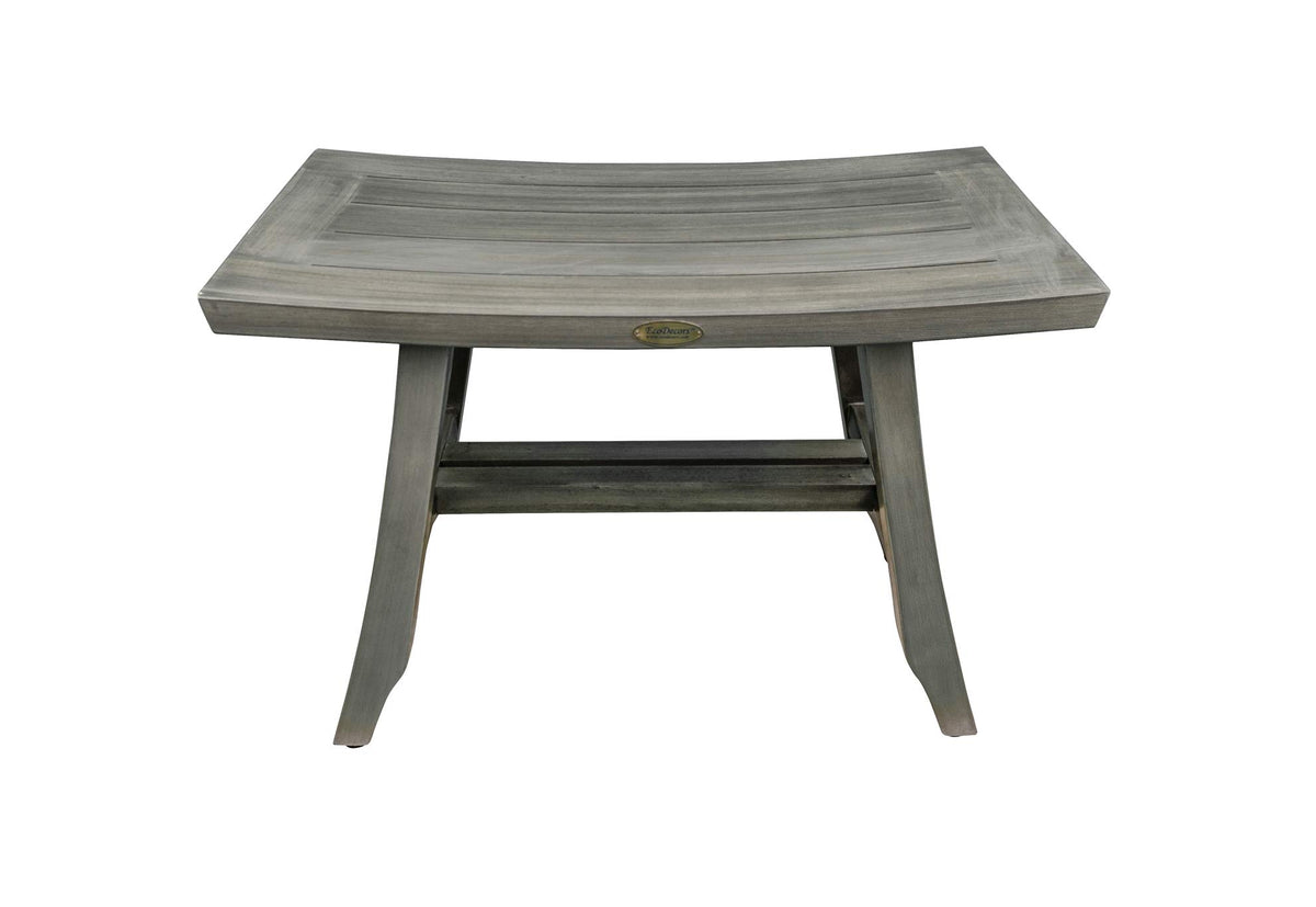 24" Gray Teak Shower Bench with Curved Seat Y3213