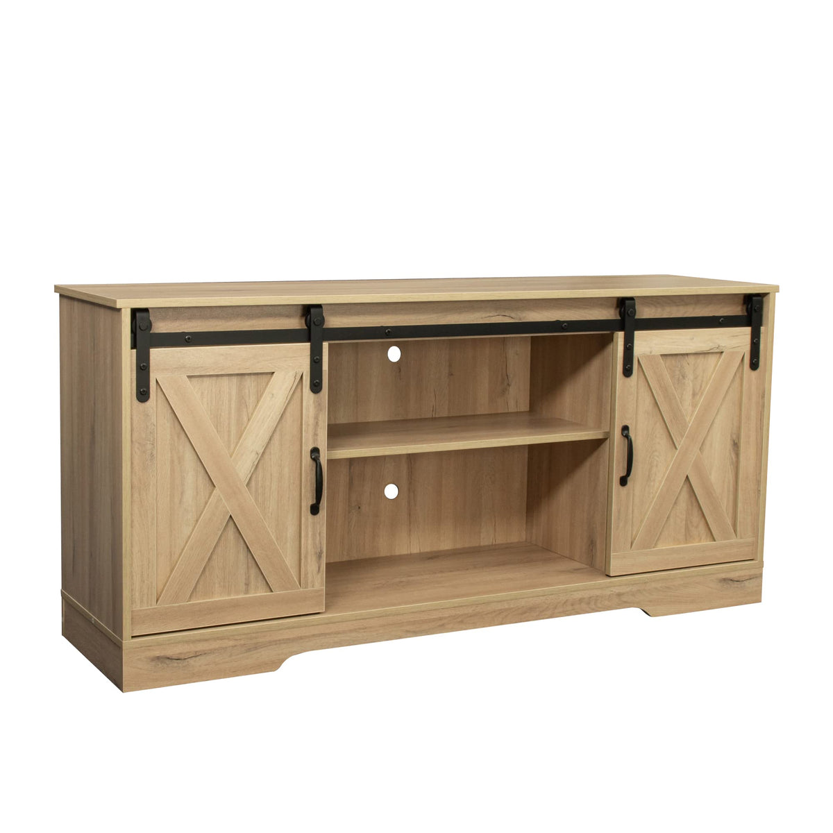 Sliding Barn Door Wood TV Stand with Adjustable Shelves J804087