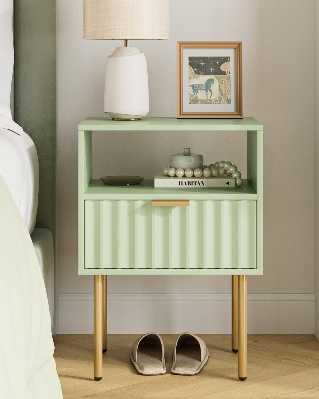 Green Night Stand with Drawer and Shelf I58606