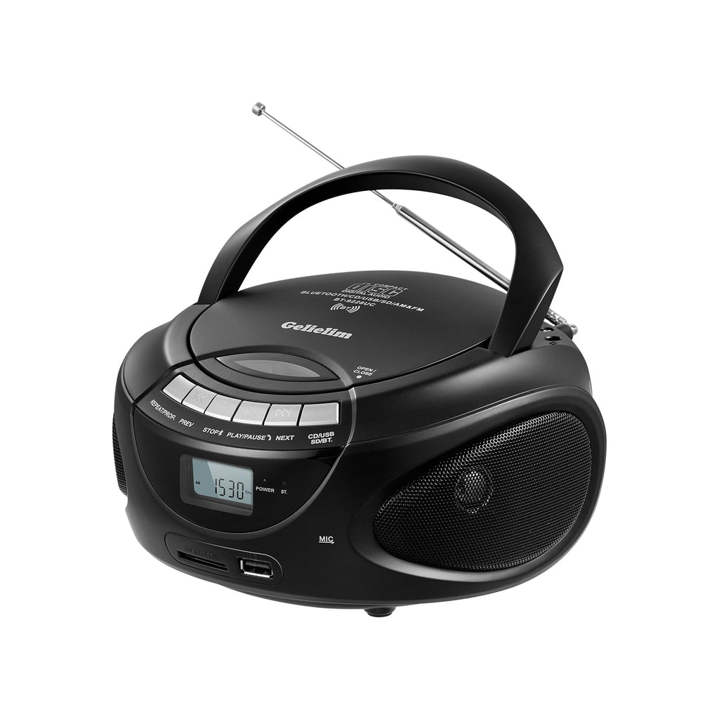 Portable CD Boombox with AM/FM Radio, Bluetooth, USB, SD Card, LCD Display, Black B999326