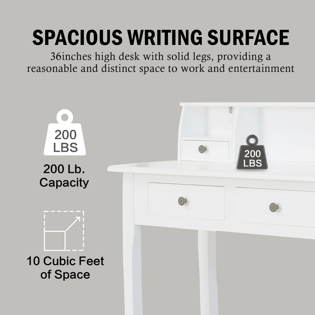 White Writing Desk with Hutch V8165