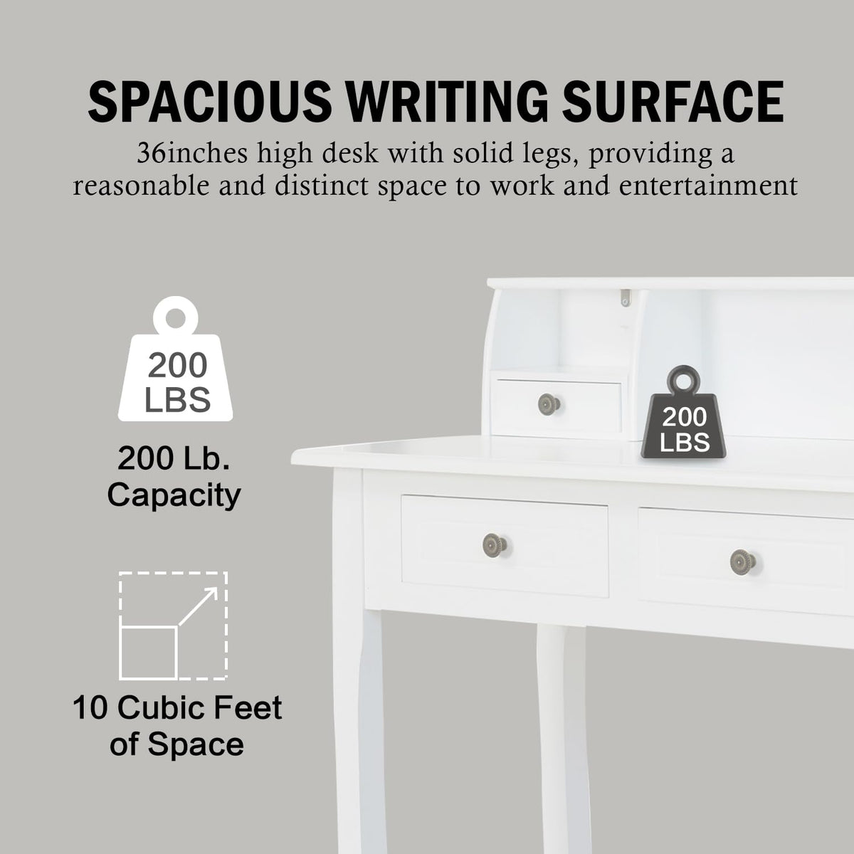 White Writing Desk with Hutch V8165