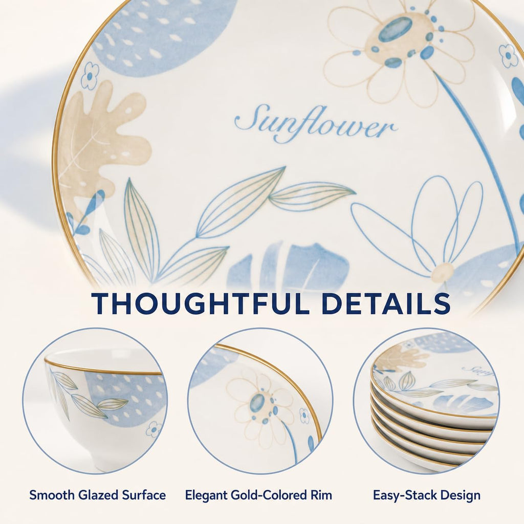 12-Piece Blue Floral Ceramic Dinnerware Set F5391