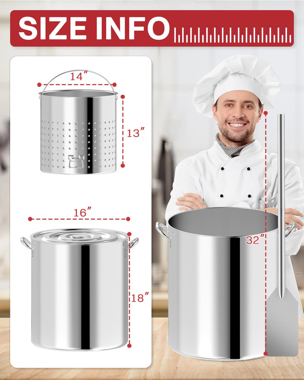 60QT Stainless Steel Stockpot with Basket Y92927