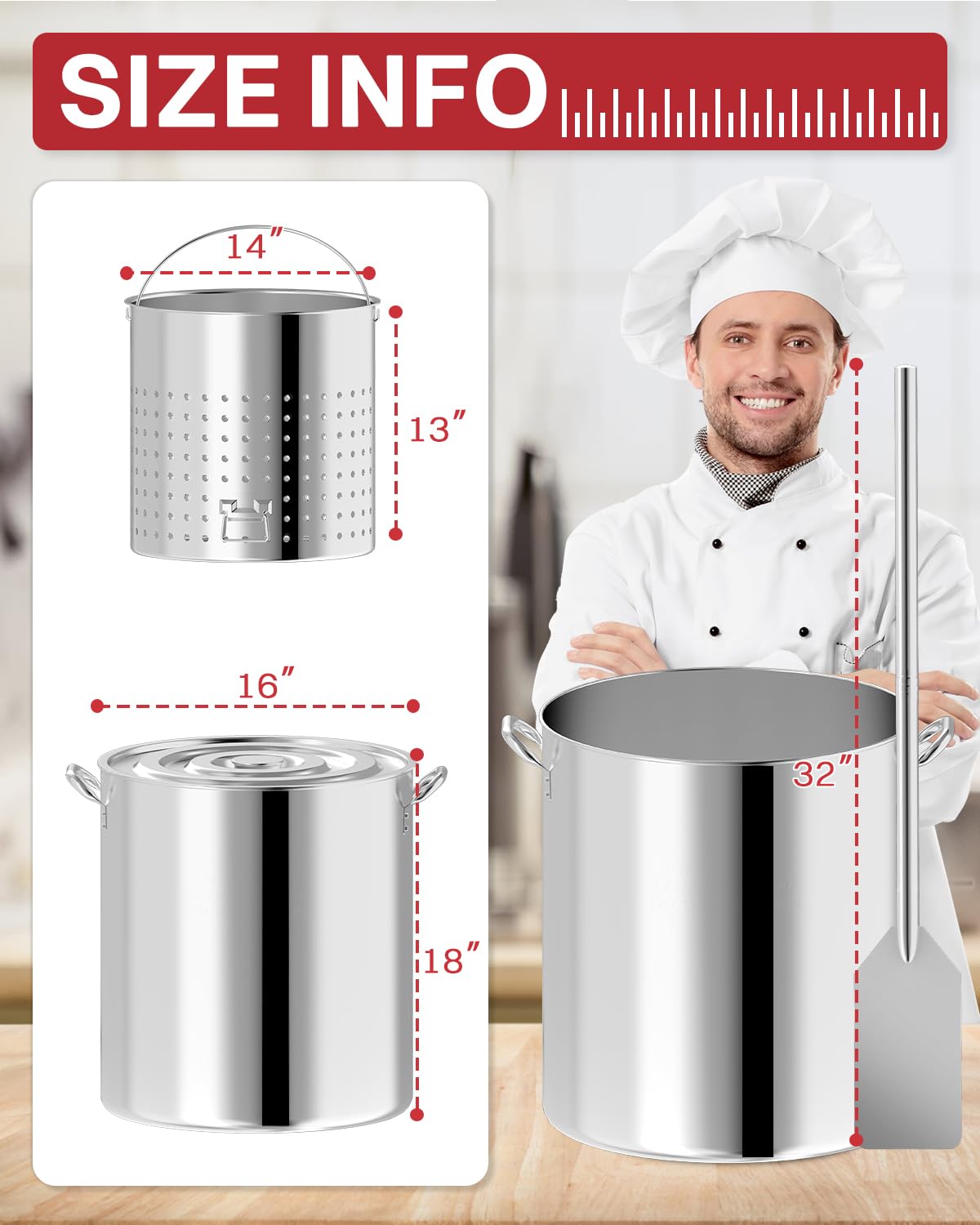 60QT Stainless Steel Stockpot with Basket Y92927