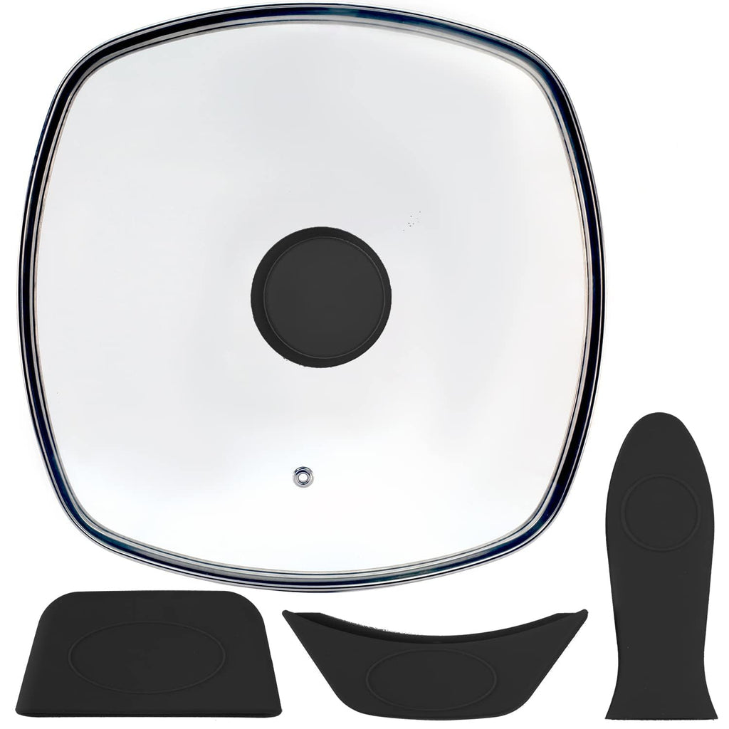 10.5 Inch Vented Square Glass Lid with Silicone Knob J407