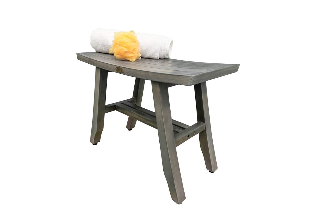 24" Gray Teak Shower Bench with Curved Seat Y3213