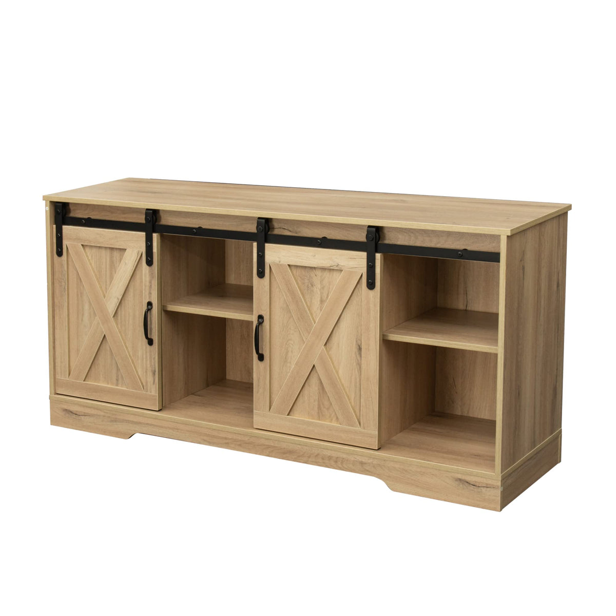 Sliding Barn Door Wood TV Stand with Adjustable Shelves J804087
