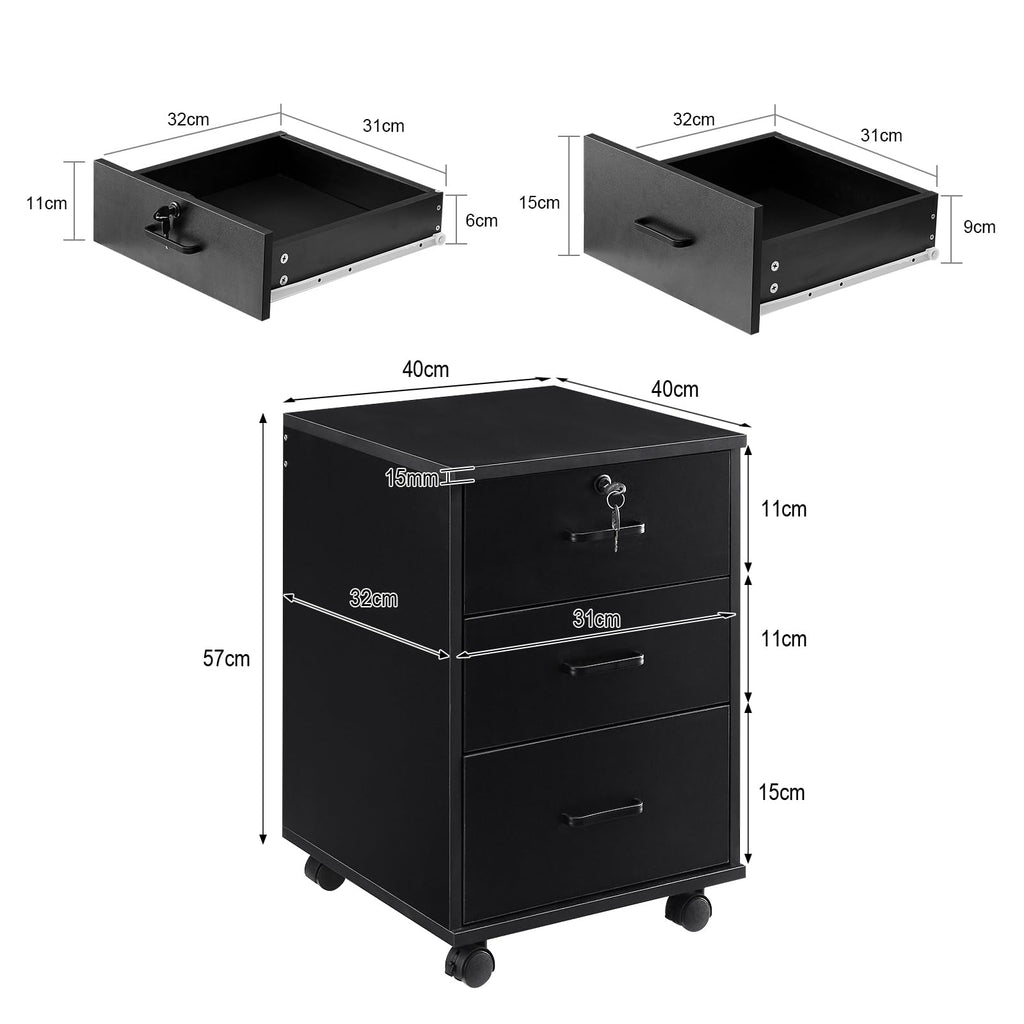 3 Drawer Black File Cabinet with Lock I250550