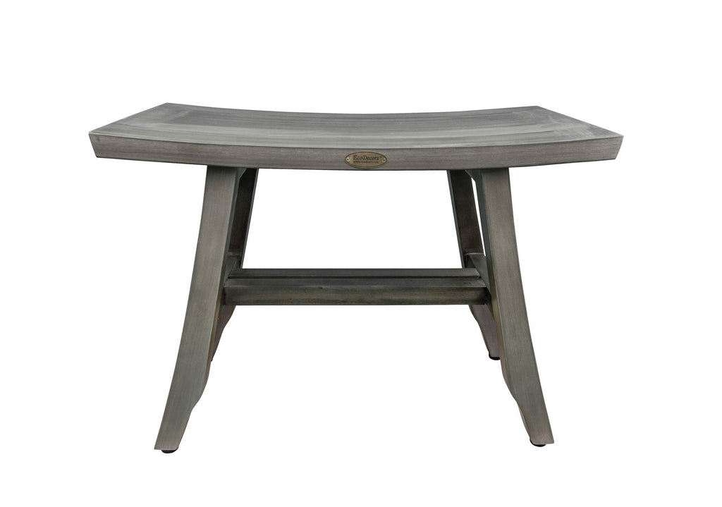 24" Gray Teak Shower Bench with Curved Seat Y3213